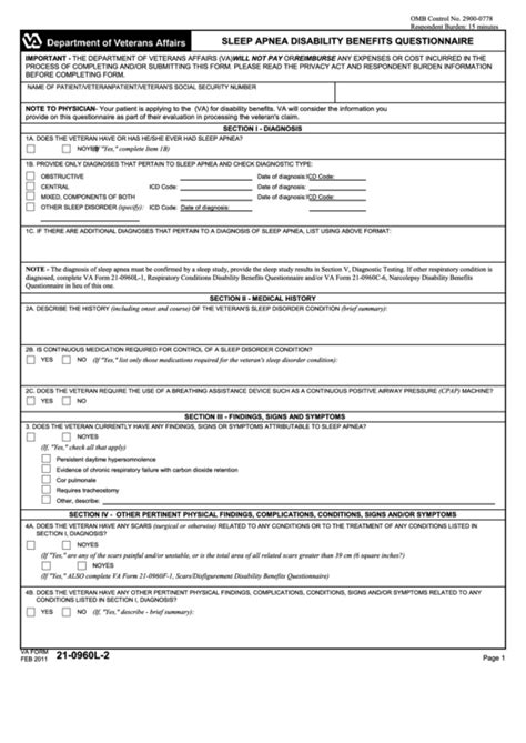 va disability questionnaire for sleep apnea